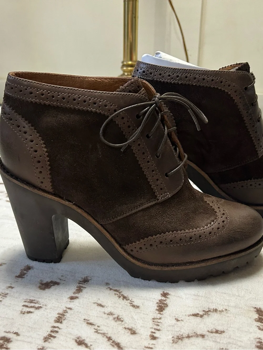 New Sperry Brown Leather Suede Wingtip Lace Up Heeled Ankle Booties 7M
